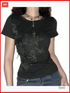 Vintage Y2K Grunge Graphic Print Crop Tee Slim Fit Short Sleeve T-Shirt